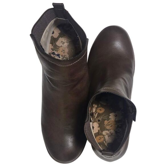 Korks Elsie Ankle Booties Chunky 3" Heel Round-Toe Brown-Faux Leather Size 10 - Picture 4 of 12